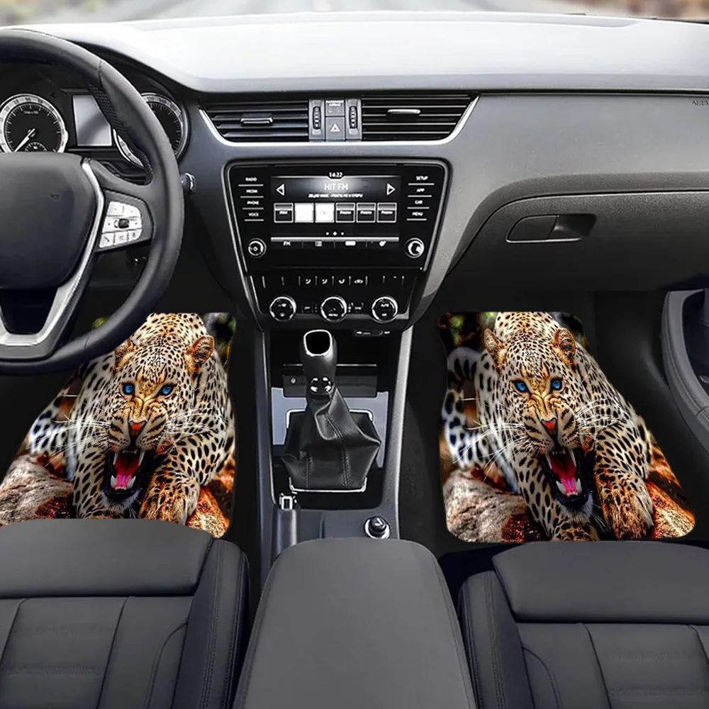 1pc/2pcs/4pcs Leopard Printed Car Floor Mats, Non-slip Car Front And Rear Floor Mats, Machine Washable Floor Mat