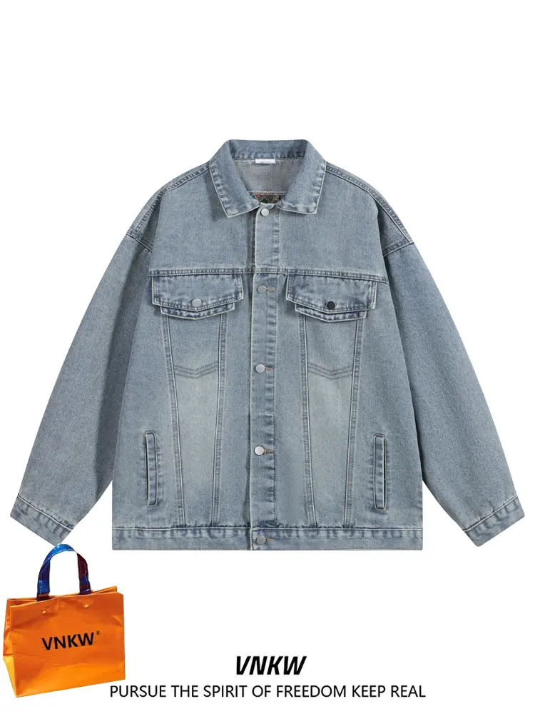 

Loose American Sle Denim Jaet for Men And Women Spring High Street Faion Casual Workwear Coat Couple's Jeans Jaet