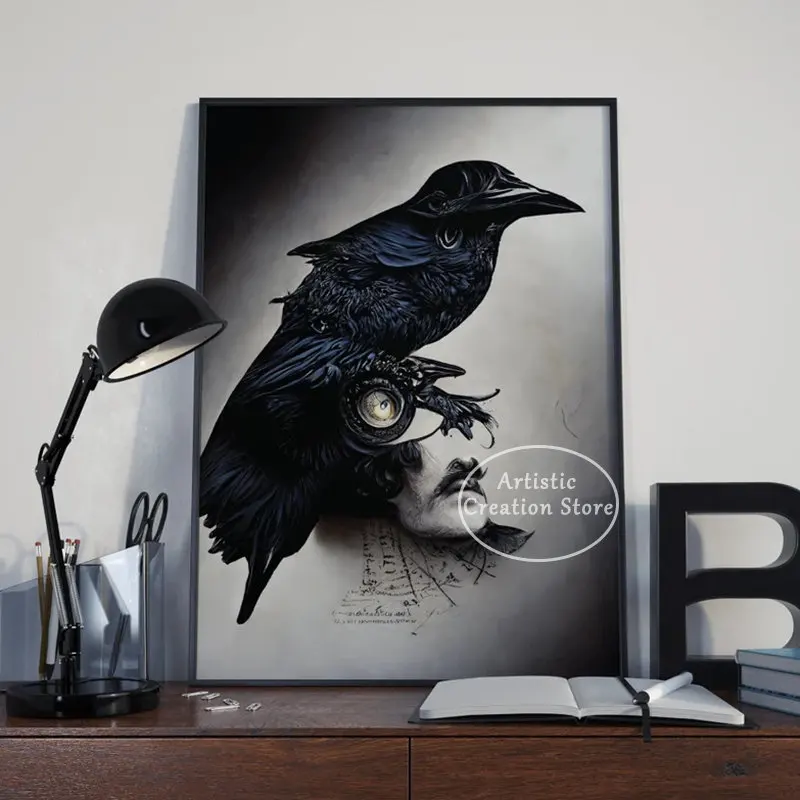 The Raven Poem Poster Edgar Allan Poe Raven Illustration Art Canvas Painting Print Wall Pictures for Living Room Home Decor Gift