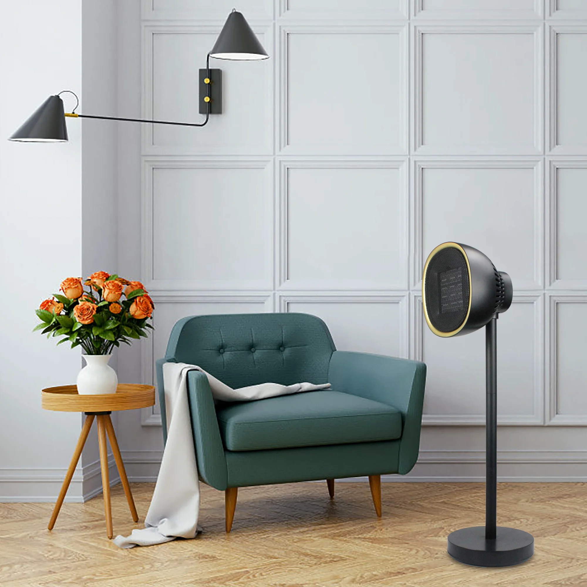 

Height Adjustable Fan Heater for Desk & Floor, 3 Heat Settings & 100° Oscillation, 1500W PTC Fast Heating, Overheat & Tip-Over P