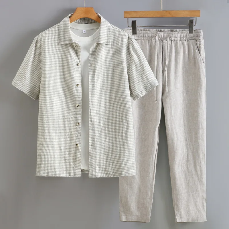 2025 Summer men's Japanese retro loose casual versatile solid color short sleeved suit shirt, comfortable and breathable top