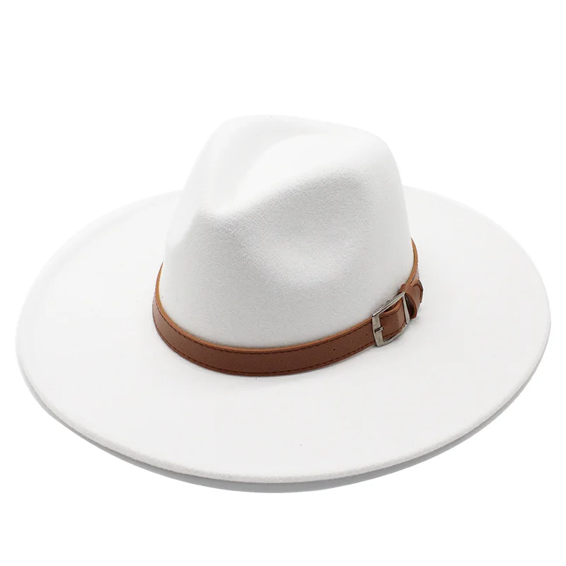 

Cross Border New Arrival Autumn And Winter Woolen 9 5cm Big Brim Jazz Top Hat Men S And Women S Peach Top White Top Hat Felt Cap