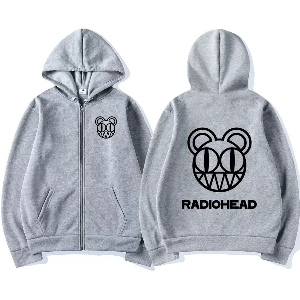 Rock Band Radiohead Logo Zipper Hoodie Men\'s Fashion Vintage Zip Up Sweatshirt Punk Hip Hop Oversized Hoodies Jacket Outerwear