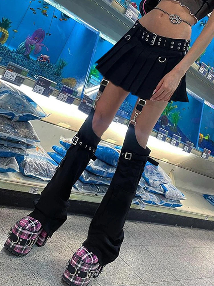 Imagem -04 - Suchcute-mini Saias Plissadas Góticas Femininas com Perna de Calça Estilo Punk Cintura Baixa Saia do Cinto Roupas Chiques Streetwear Acadêmico Escuro