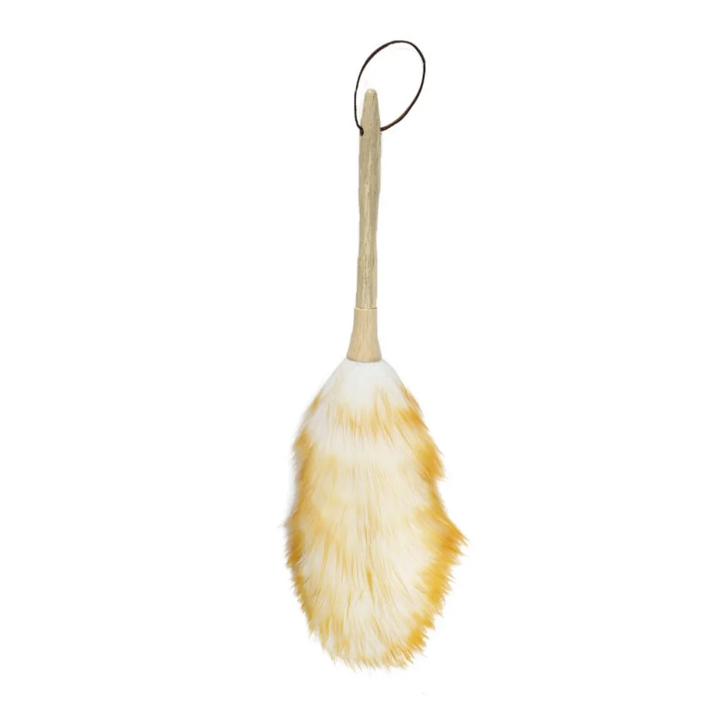 Yellow Long Wooden Handle Static Wool Duster Wood, Wool, Plastic, Fiber Pole length 22cm Anti-shed Fluffy Feather Dust Cleaner