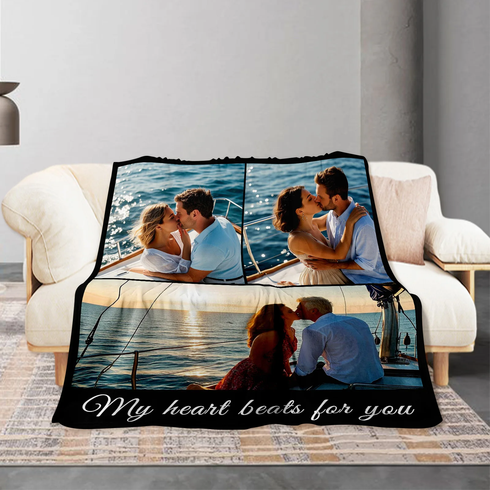 

Romantic Cruise Honeymoon Commemorative Blanket Personalization Gift for Wife Husband Custom Photo Blankets Suitable for Bedroom