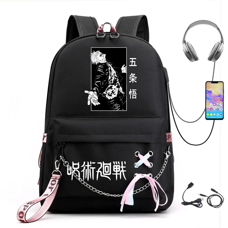 Jujutsu Kaisen anime print girls backpack student leisure bag usb travel bag kids back to school gift