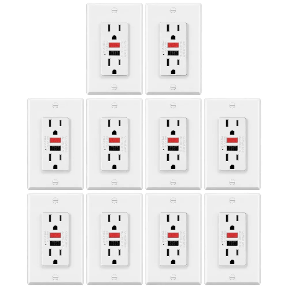 

US Shipping 10 Pack GFCI Outlet 15A Decor GFI Receptacle with LED Indicator Light Wall Plate