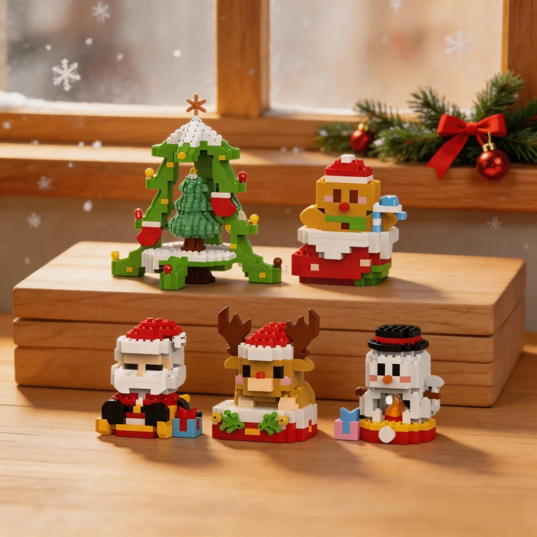 Santa Tree Train 6-in-1 Christmas Gift Box Micro Building Blocks Toy–Easy Assembly,Kids’ Holiday Party Favor & Stocking Stuffer