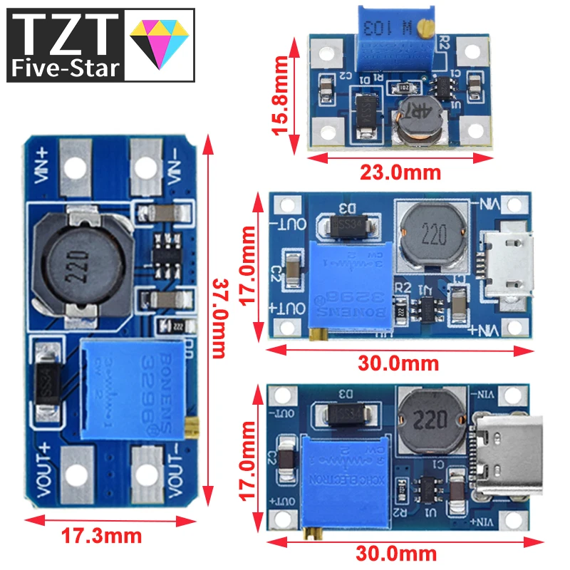 TZT MT3608 DC-DC Step Up Converter Booster Power Supply Module Boost Step-up Board MAX output 28V 2A