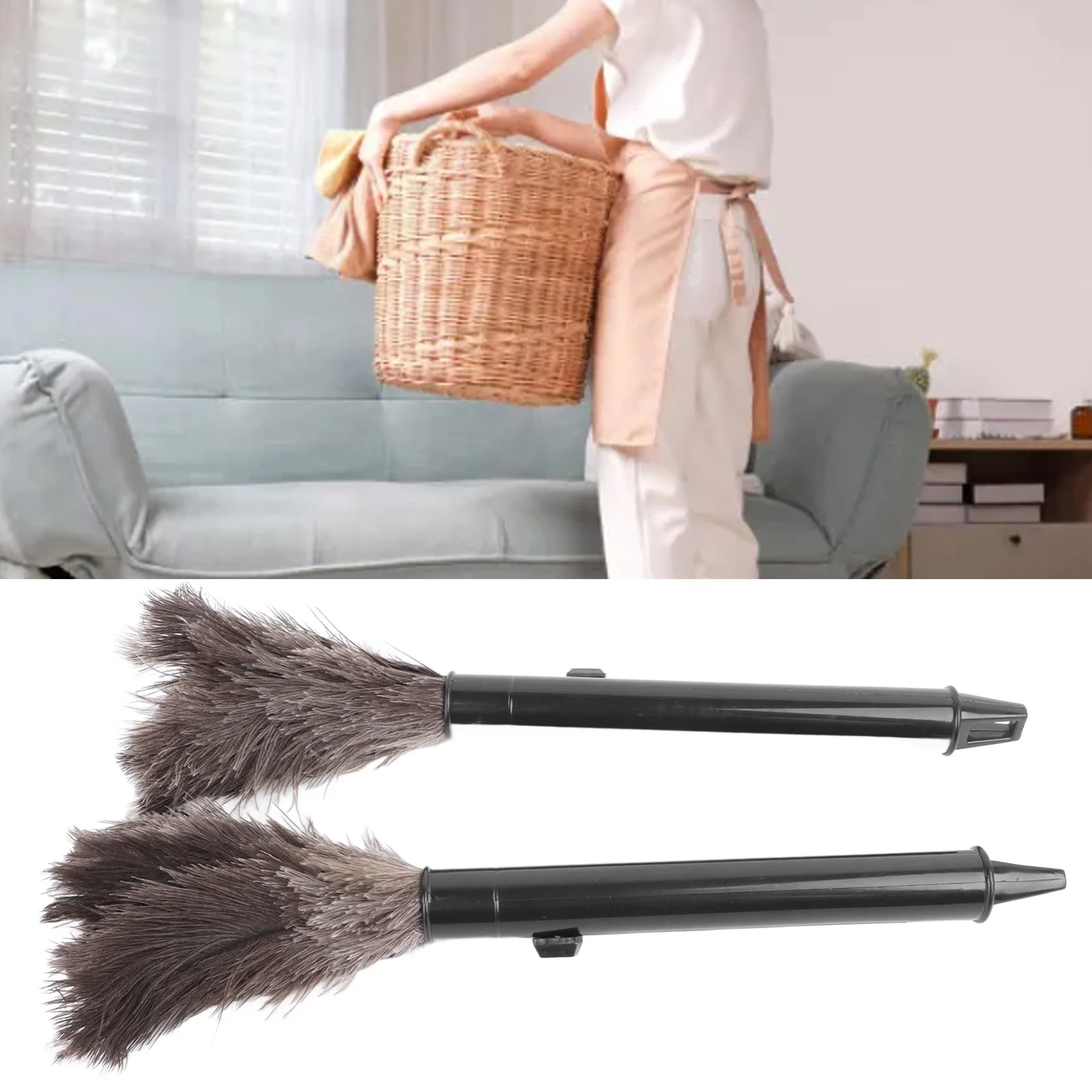 2Pcs Retractable Feather Duster Ostrich Feathers Duster with Long Handle for Home Cleaning for Household Cleaning Dust Tools