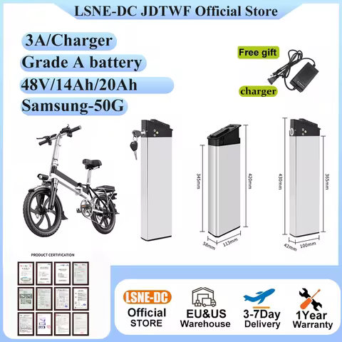 LSNE-DC Folding Electric Bike Replacement Battery 48V 14Ah 20Ah Built-in Electric Bike Battery, Grade A Battery, Electric Bike