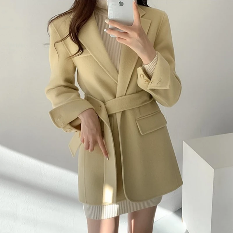 Cappotto di lana da donna chic vintage autunnale ort Svel con cintura ingombrante in vita Cardigan lungo Sve Sle Commute Faion