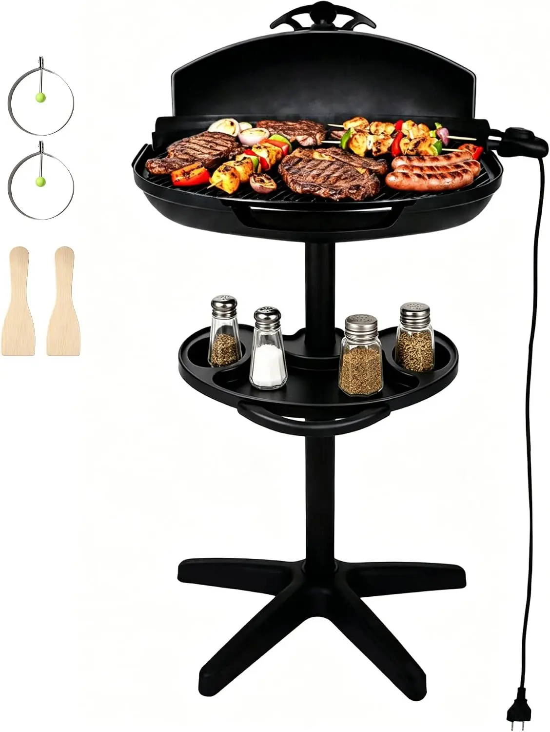 1500W Portable BBQ Grill for Indoor and Outdoor Use, Detachable Stand, Nonstick Baking Pan, Smart Temperature Control