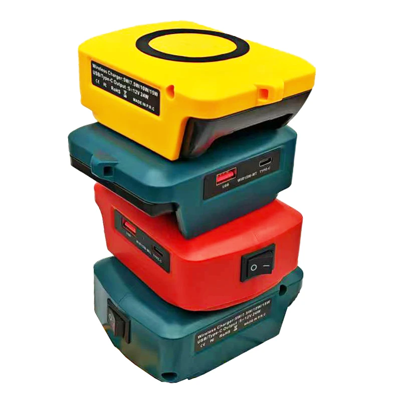 Wireless Charger Adapter for Makita for Dewalt for Milwaukee for Bosch 18V Lithium Battery Charging Station with Type-C&USB Port