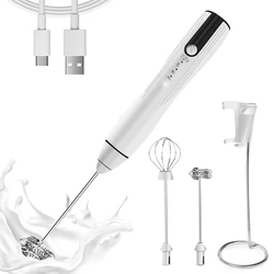 Rechargeable Milk Frother Handheld With 3 Speeds, Powerful Whisk Drink Mixer With 2 Head For Coffee, Foam Maker