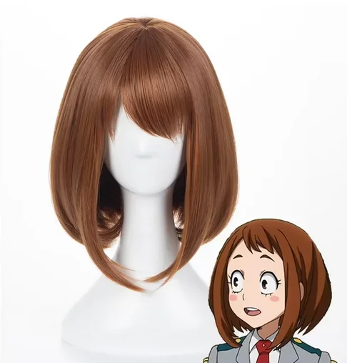 

Anime My Hero Academia Ochako Uraraka Synthetic Wigs Short Brown Bob Heat Resistant Cosplay Costume Wig