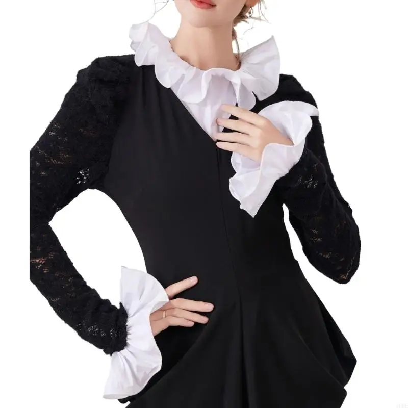 Ruffle Trim Detachable Collar Arm Cuff Sleeves for Women Formal Dress Sweater 
