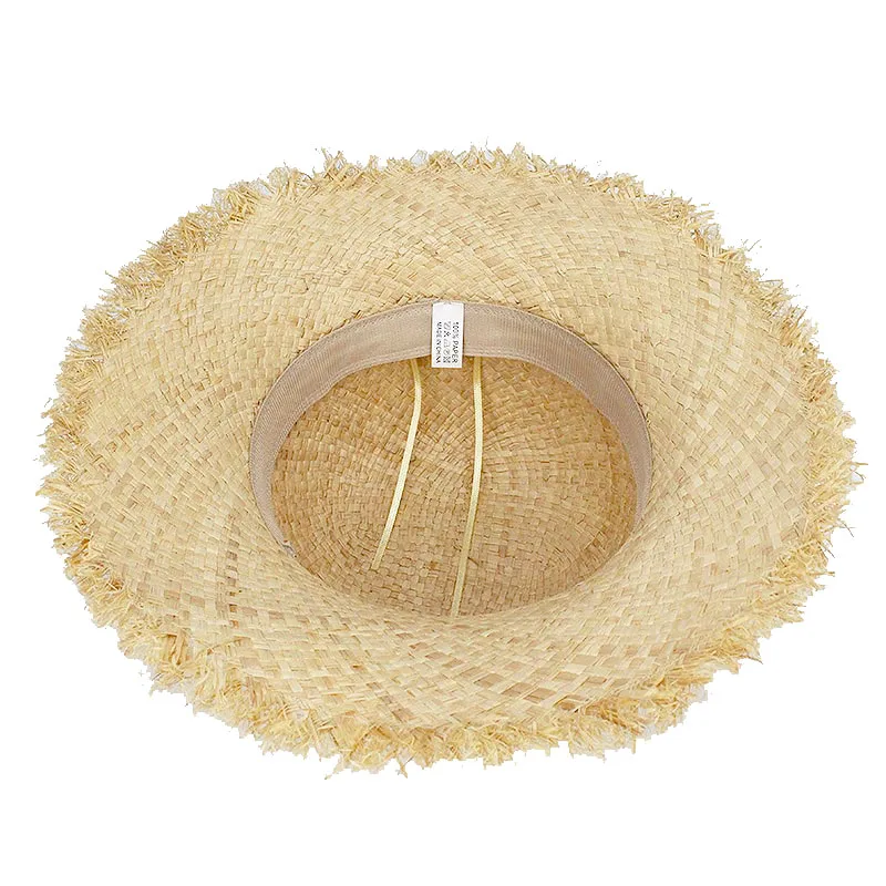 Kid Summer Raw Edges Big Wide Brim Straw Hat Girl Beach Travel Sun Protection Natural Raffia Panama Beach Summer Hat