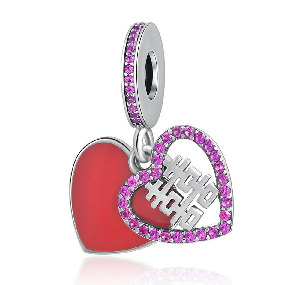 Marriage Blessing Luck Heart Dangle Charm fit Lady Bracelets DIY Jewelry silver Plated Pendant Bead