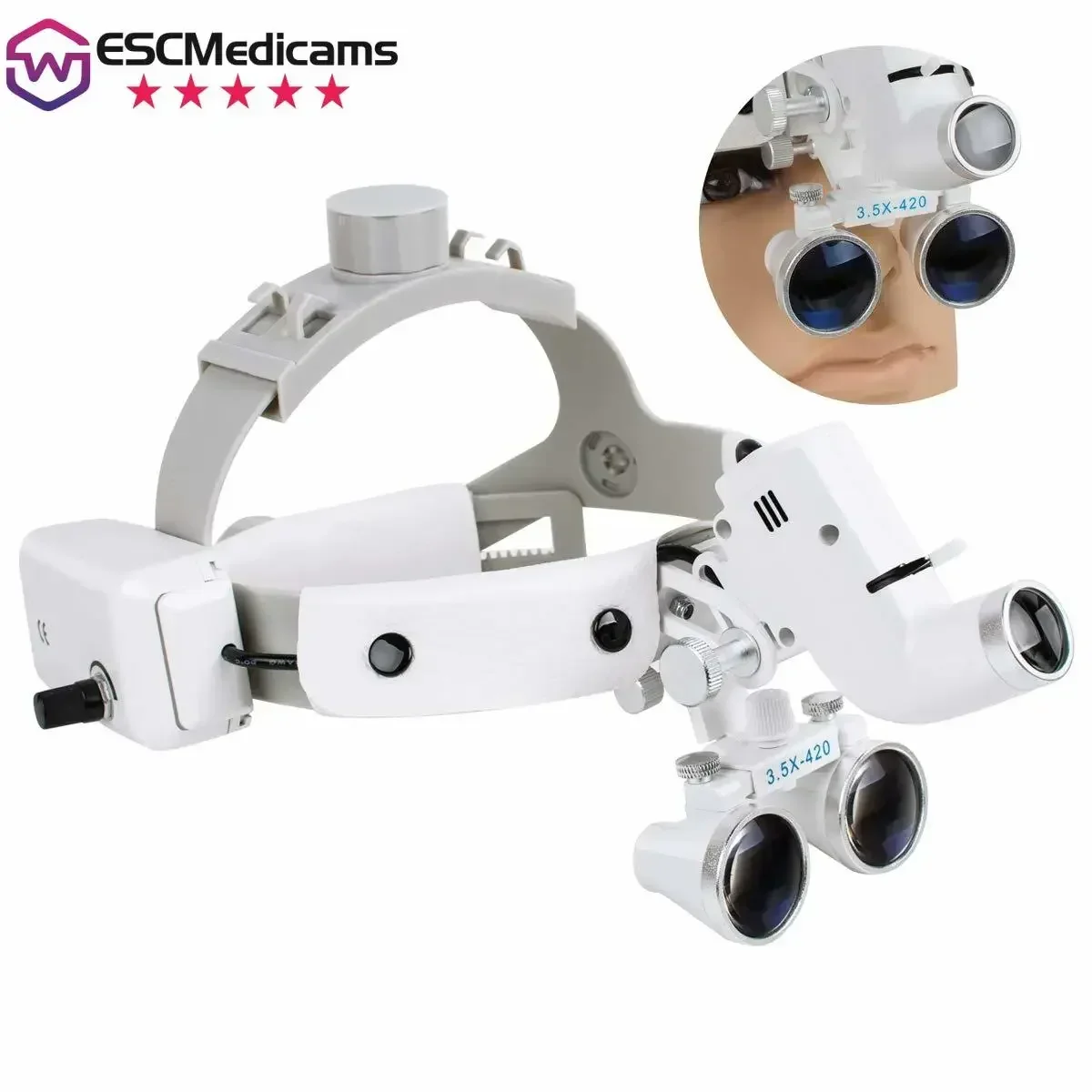 5W LED Headlight with Adjustable Spot Size Binocular Loupe Head-Worn Magnifier for Jewelry Repair Watchmaking Soldering Crafts