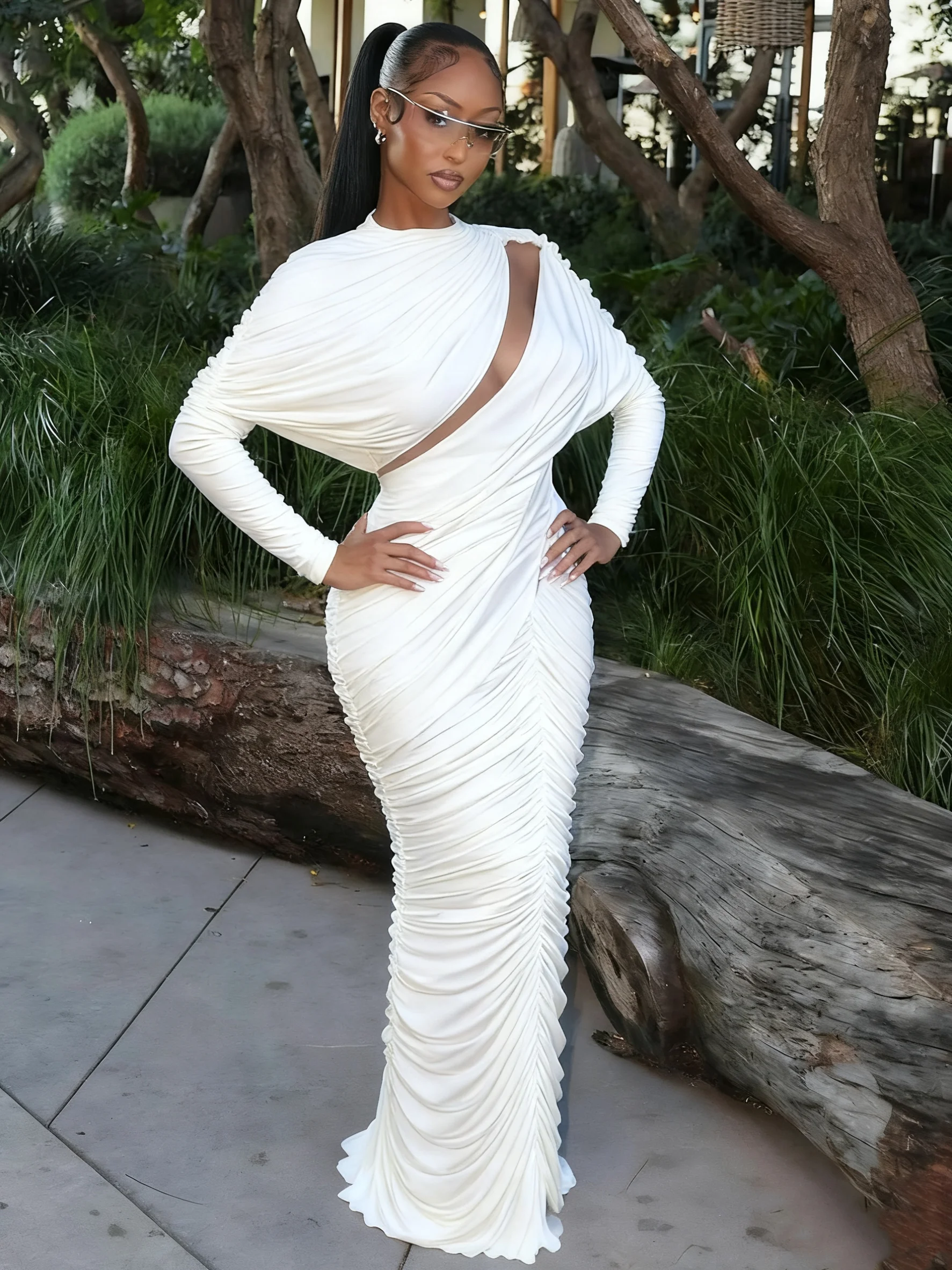 Cutenew Chic Simple irrégulière robe creuse femme maille Patchwork froncé manches courtes maigre minuit bal fête élégante robes