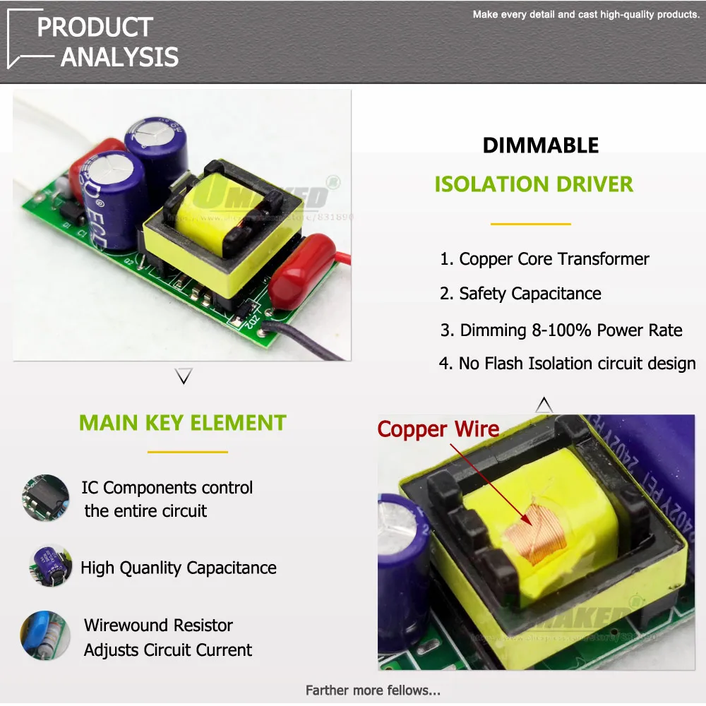 PMW Dimming LED Driver 300mA PCB Board IC Controll 7-15W 15-24W 25-36W Dimmable Power Supply Lighting Transformer No flicker DIY