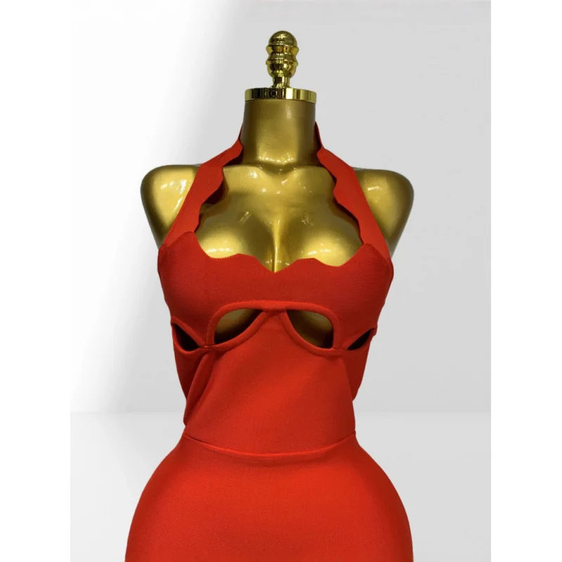 New Arrival Women Dress Sexy Low-cut Hollow Out Bodycon Bandage Dress fashion Hot Party Performance Dress