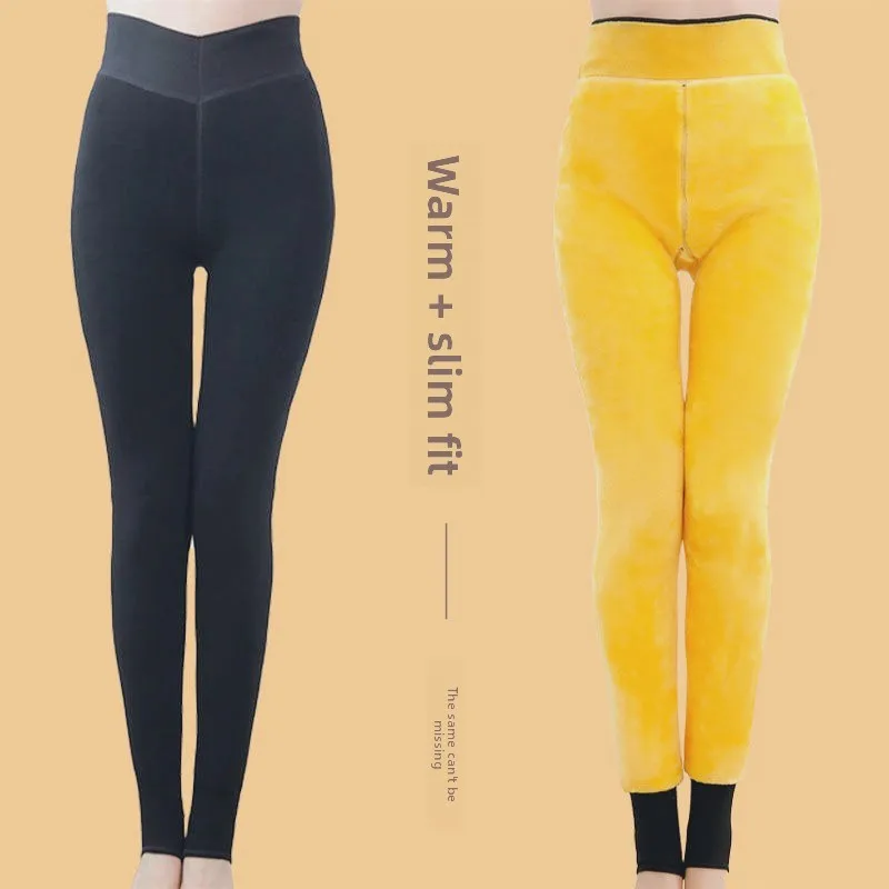 Invisible Open-crotch Pants Winter Velvet Thickened Outer Wear High-waisted Integrated  Thermal  Women Women