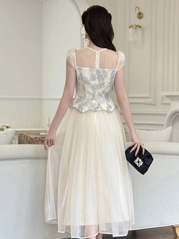 우아한 페어리코어 시스루 튤 이브닝 드레스 여성용 시스루 스윙 맥시 정장 파티 볼 가운 여성 프롬 데이트 드레스