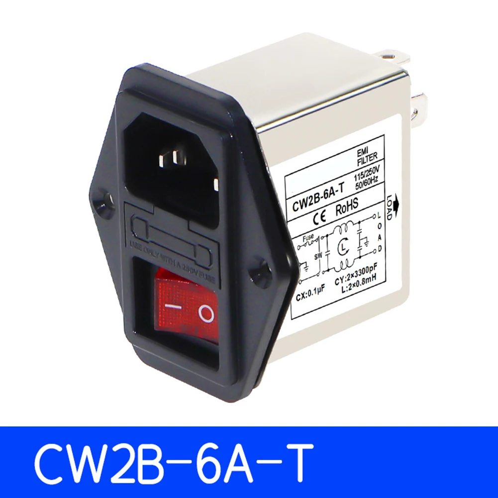 IEC Socket Type Power Filter CW2C-3A-T,CW2B-6A-T,CW2B-10A-T,CW2C-6A-T,CW2B-3A-T,CW2C-10A-T With Light Safety Switch