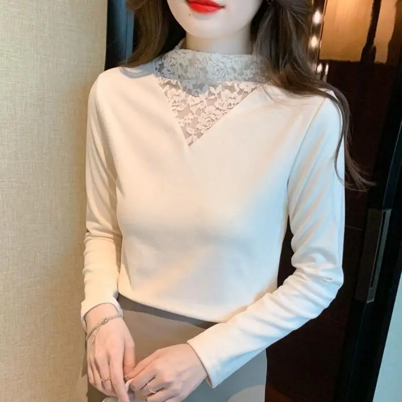 

Девушка с кружевным краем, базовый слой, модная приталенная сексуальная рубашка принцессы с длинными рукавами, универсальная весенне-осенняя теплая одежда на открытом воздухе, новинка