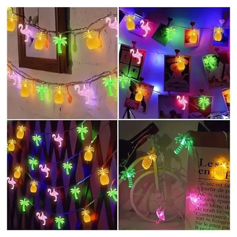 Tropical Flamingo Pineapple Palm Tree Fairy String Lights Battery Box LED Garland for Home Bedroom Garden Wedding Party
