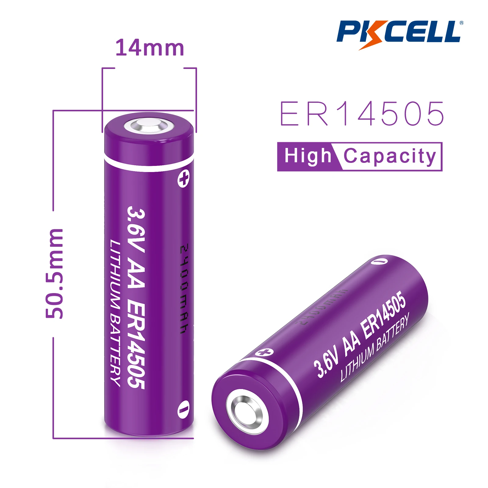 40PC PKCELL ER14505 AA 3.6V Lithium Battery Li-SOCL₂ Non-Rechargeable Battery for Sensor Water Electricity