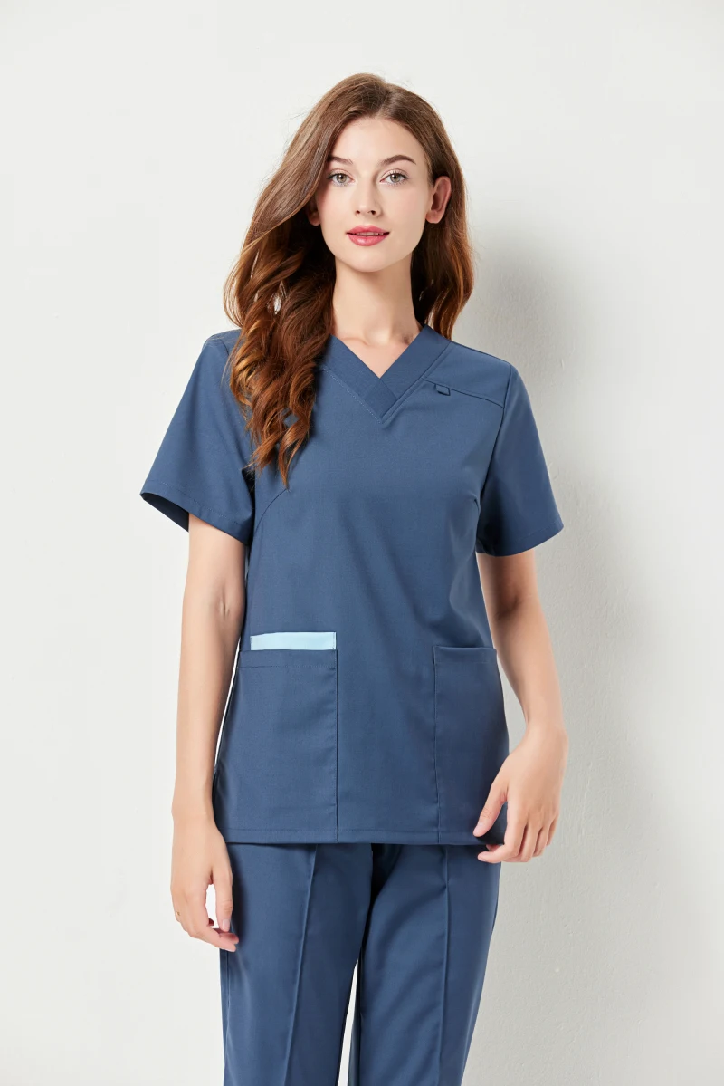 Clinica odontoiatrica uniforme da lavoro di alta qualità Set da due pezzi da donna estiva Scrub abbigliamento da medico operativo in generale colore blu