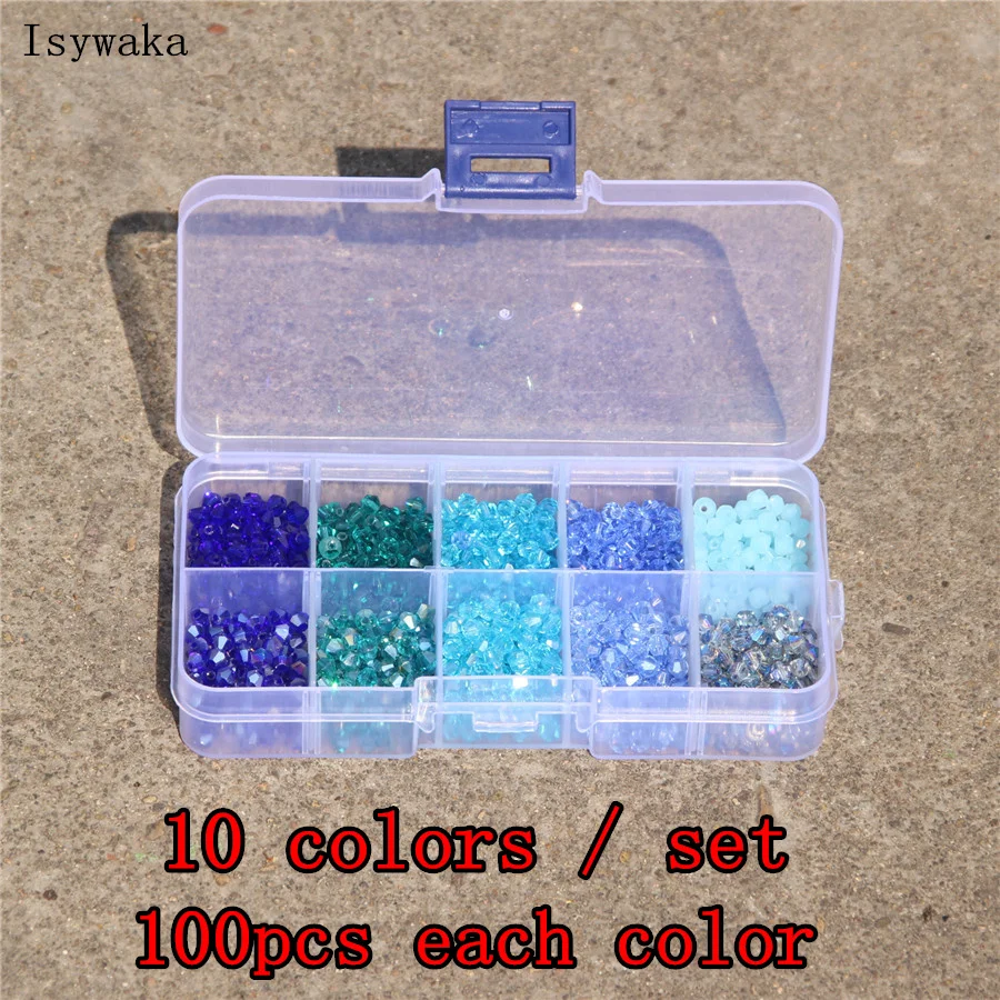 Isywaka Purple color 10colors/set 4mm Austria Crystal Beads Bicone Stone Jewelry Findings Glass,total 1000pcs