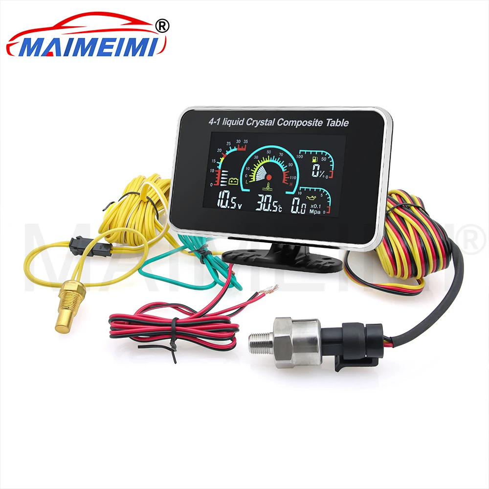 

Water Temperature Voltmeter Oil Pressure Fuel gauge 4 IN 1 LCD Digital Truck Car Multifunction instrument 12V 24V