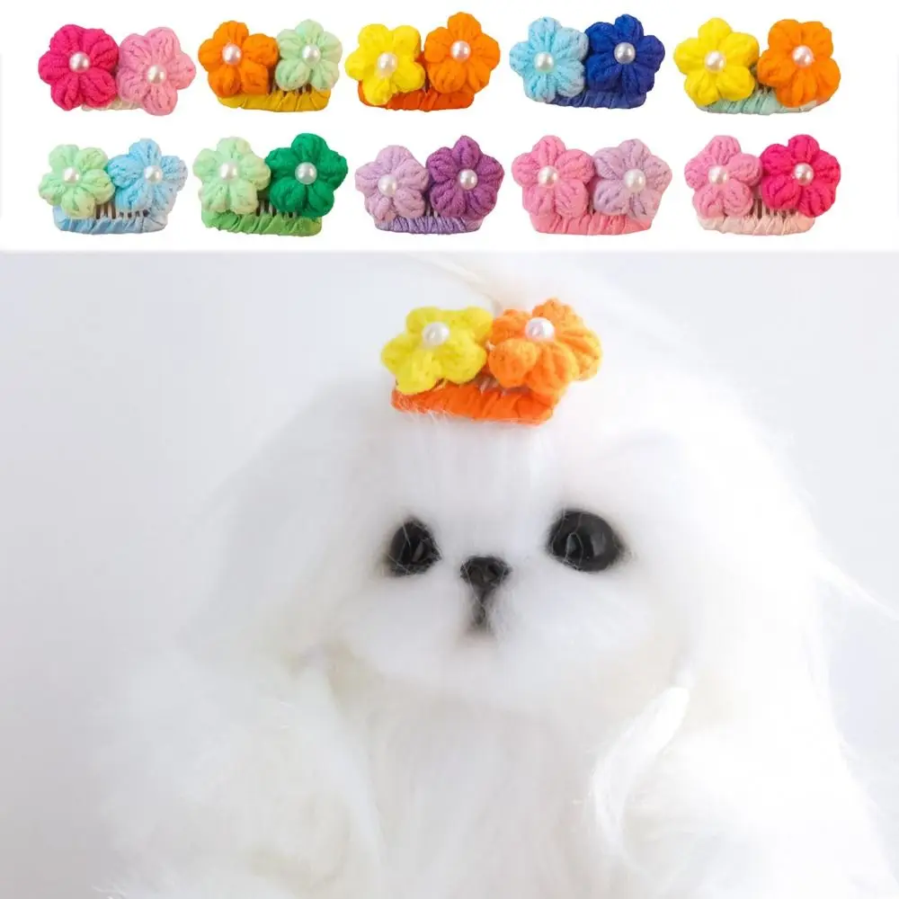 Decorative Flower Shape Dog Hair Clip Wool Candy Color Colorful Puppy Barrette Hand-knitted Dog Hairpin Teddy