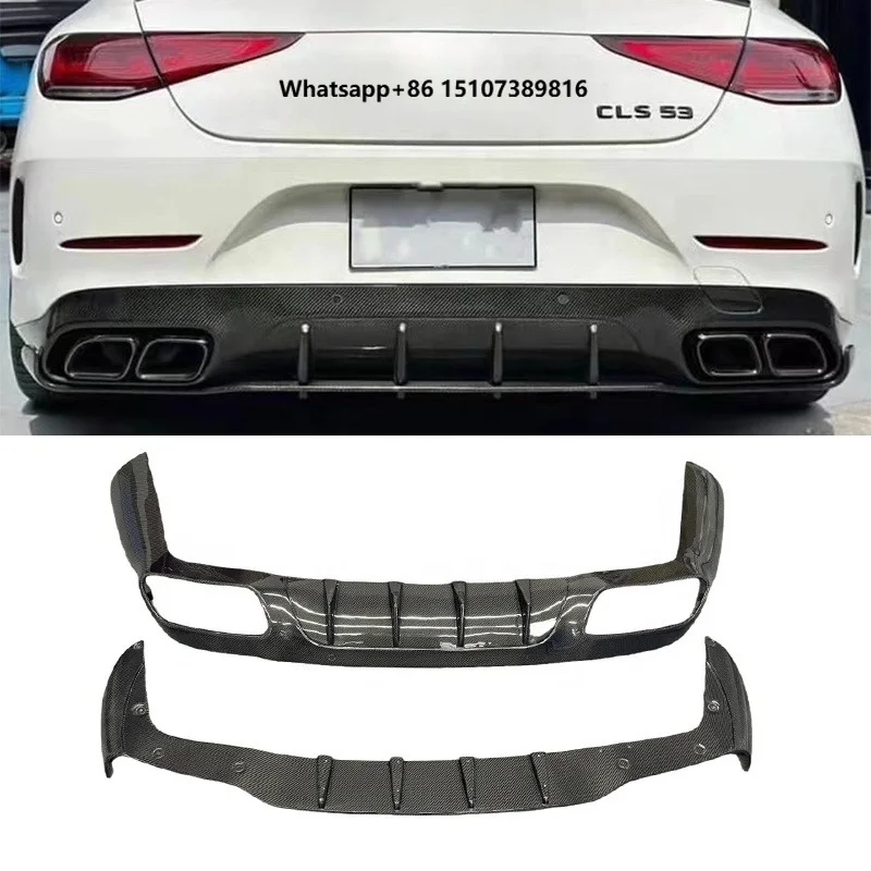 For -CLS W257 C257 2017-2023 ED1 Style Carbon Fiber Rear Lip Rear Diffuser Bumper Lip