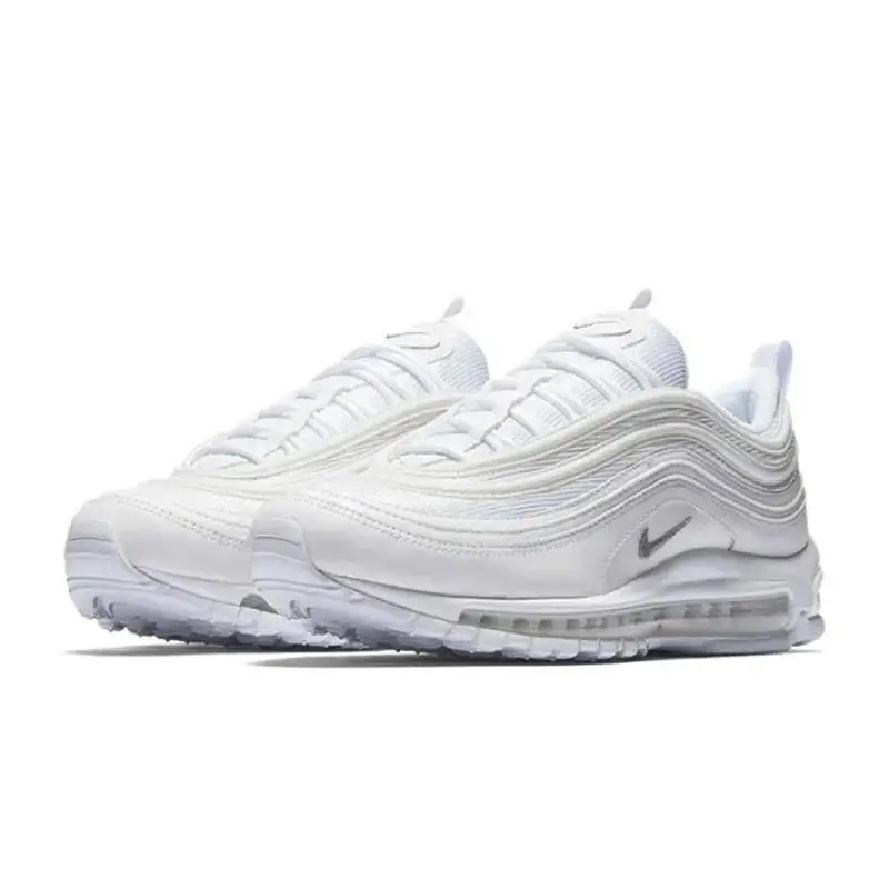 Buty do biegania Nike Air Max 97, potrójne, białe, wilk, szare, dla mężczyzn i kobiet, srebrne, klasyczne, odporne na zużycie, unisex