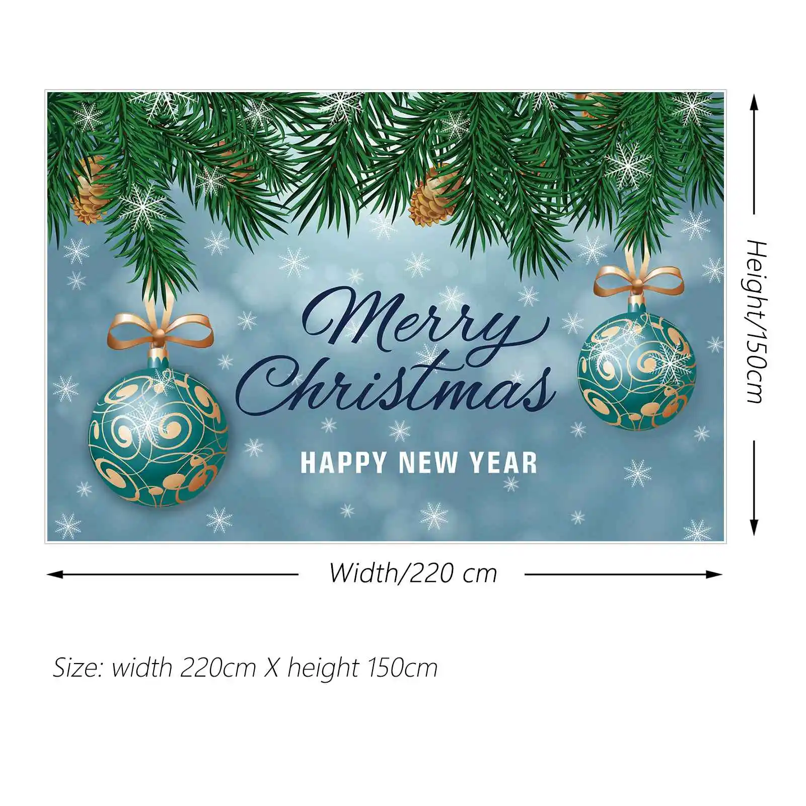 MOON.QG-Feliz Natal Banner Backdrop, Céu De Neve Azul, Decoração Do Partido Do Bebê, Fundo Verde Pinheiro Bola De Floco De Neve, Photo Booth