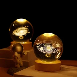 6/8cm 3D LED Night Light Galaxy Solar System Crystal Ball Children Night Lamp Bedroom Ambient Light Creative Gift Night Light