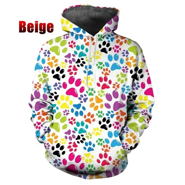 2023 New Women Men Creative Personality Hooded Sweatshirt Fashion Funny Dog Footprint Hoodie Casual Long Sleeve Pullover Tops