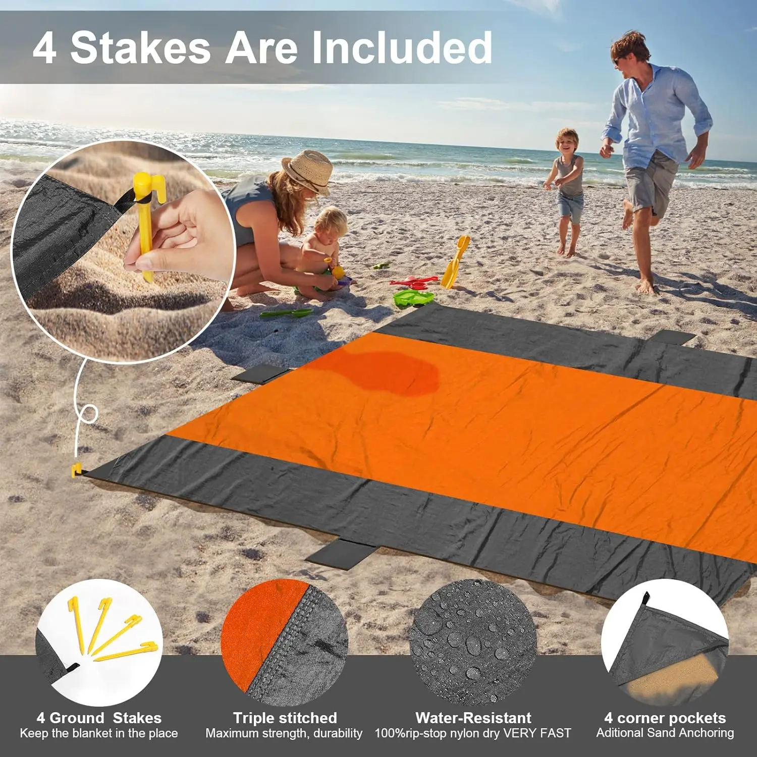 Outdoor Camping Waterproof Foldable Portable Picnic Mat Moisture Proof Polyester Plaid Pocket Beach Mat for Travel Picnic