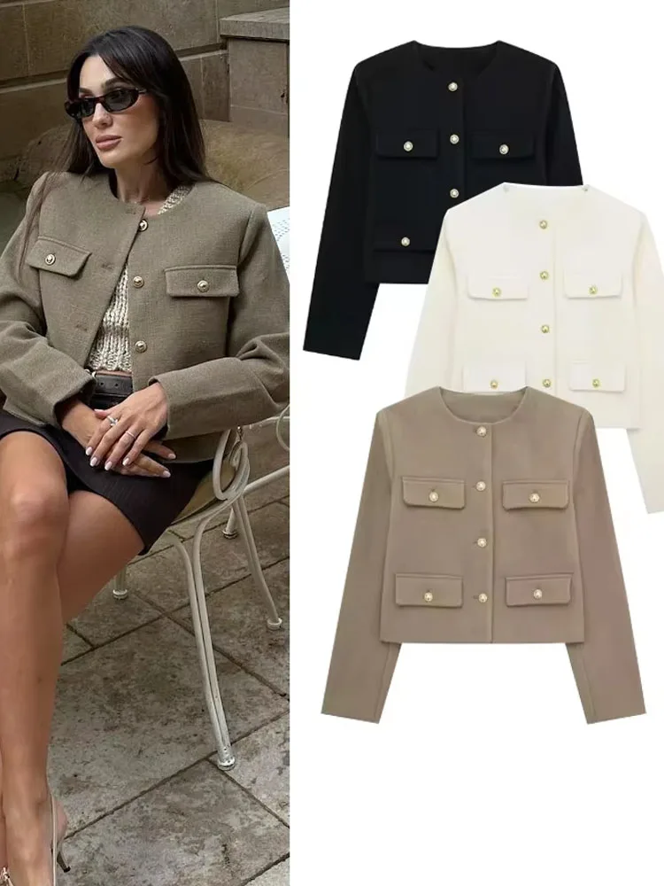 

Woman‘s Coat 2024 Autumn Fake Pocket Bomber Jacket Long Sleeve Crop Coat Chaqueta Casual Ropa De Mujer Street Outwear