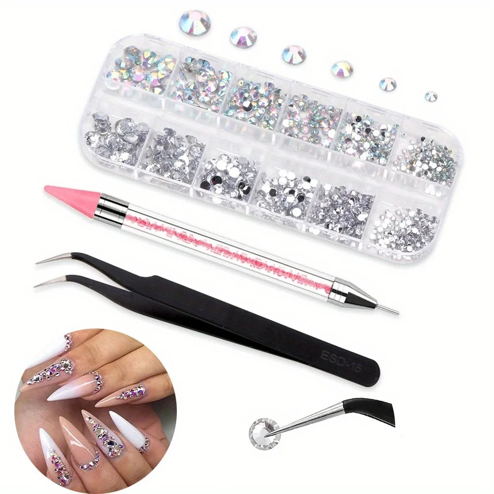 3/4Pcs Nails Art Accesorios Multi-Size Rhinestones 3D Crystal and Glitter Decorations, DIY Nail Art Gems, Nail Art Decorations