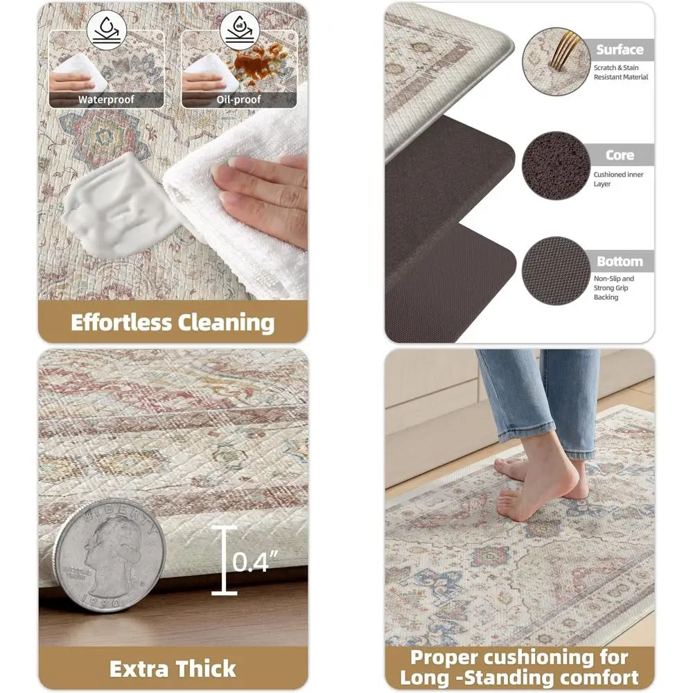 

Anti-Fatigue Kitchen Floor Mats, Cushioned Bohemian Rugs, Waterproof Non-Slip Sink Runner, 24x87 Oatmeal Standing Mats for Offic