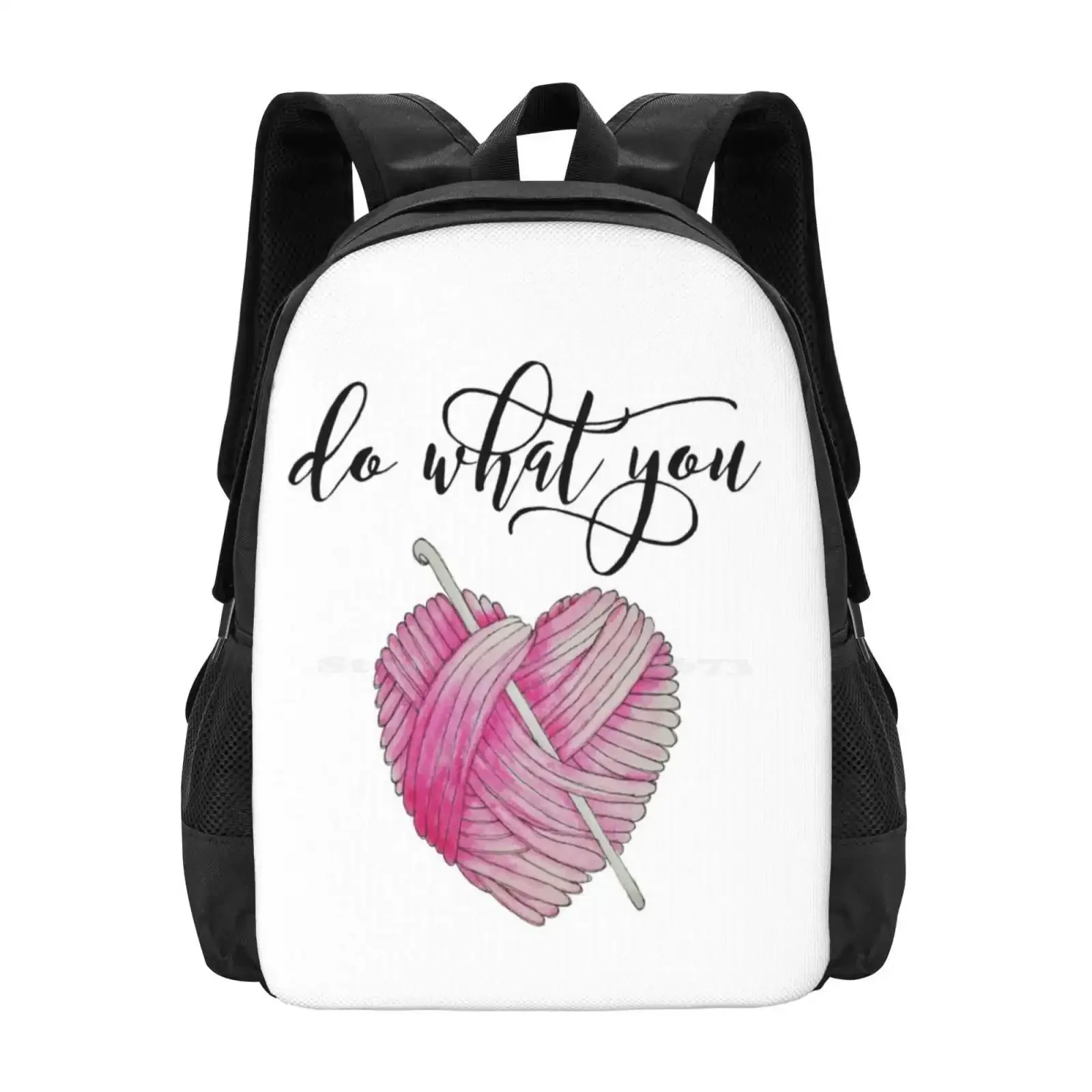

Colourful Hand Painted Watercolour "Do What You Love" Hooked Crochet Hook And Pink Ball Of Heart Yarn Hot Sale Schoolbag