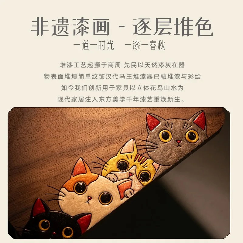 ✨ Exquisite Chinese Lucky Cat Lacquer Painting Bookends, Black Walnut Book Stopper, Best Gifts for Teachers Day & Book Lovers