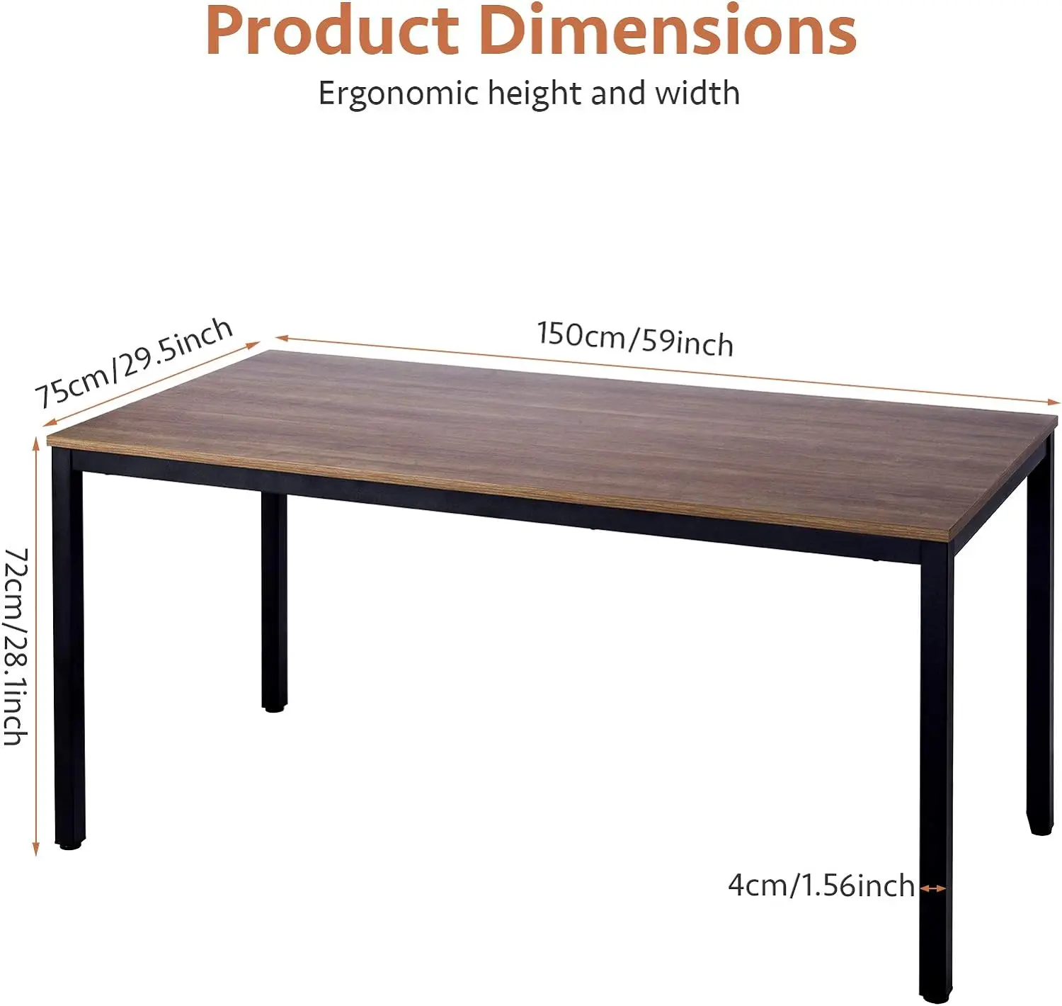 Mesa de computador poprun de 59 polegadas (60"" x 30"") Mesa de estudo de escrita de madeira para escritório doméstico, grande mesa de escritório de madeira maciça, moderna